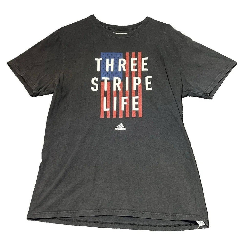 Adidas Mens Size‎ Large Go To Tee Three Stripe Life Graphic T-Shirt Black Casual